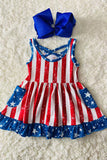 XCH0888-11H 4th July USA FLAG Printed girl swirl dress w/pockets