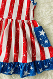 XCH0888-11H 4th July USA FLAG Printed girl swirl dress w/pockets