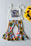 Children clothing suppliers LITTLE MISS AMERICA top & sunflower bell bottoms 4th July girl set XCH0777-24H