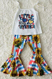 XCH0777-24H LITTLE MISS AMERICA top & sunflower bell bottoms 4th July girl set