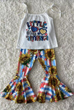 XCH0777-24H LITTLE MISS AMERICA top & sunflower bell bottoms 4th July girl set