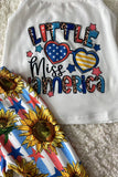 XCH0777-24H LITTLE MISS AMERICA top & sunflower bell bottoms 4th July girl set