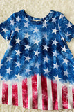 XCH0020-4H 4th July half blue star & red striped short sleeve girls dress