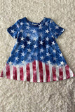 XCH0020-4H 4th July half blue star & red striped short sleeve girls dress