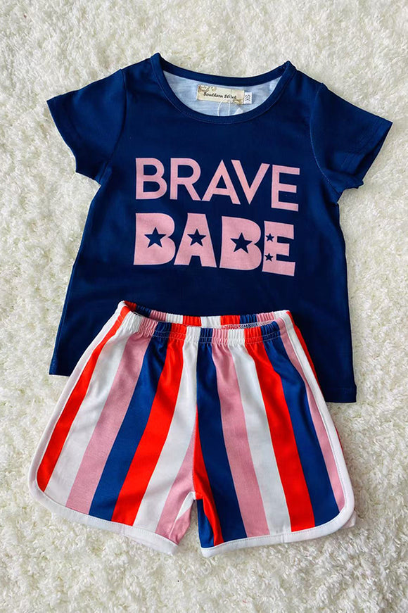 XCH0666-7H BRAVE BABE Blue star printed girl 2pcs set