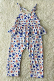 DLH1212-23 4th July America flag stars printetd infant baby jumpsuit