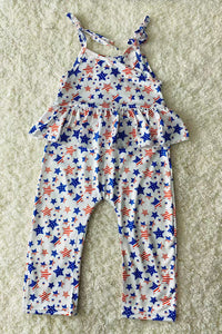 DLH1212-23 4th July America flag stars printetd infant baby jumpsuit