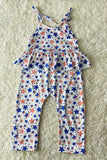 DLH1212-23 4th July America flag stars printetd infant baby jumpsuit