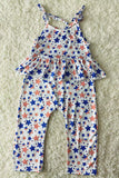 DLH1212-23 4th July America flag stars printetd infant baby jumpsuit