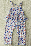 DLH1212-23 4th July America flag stars printetd infant baby jumpsuit