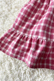 XCH03017 Pink plaid gathered & ruffles short sleeve cotton girls dress (A2S4)