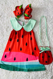 XCH07004 Cute watermelon printed baby doll girls dress with matching bag