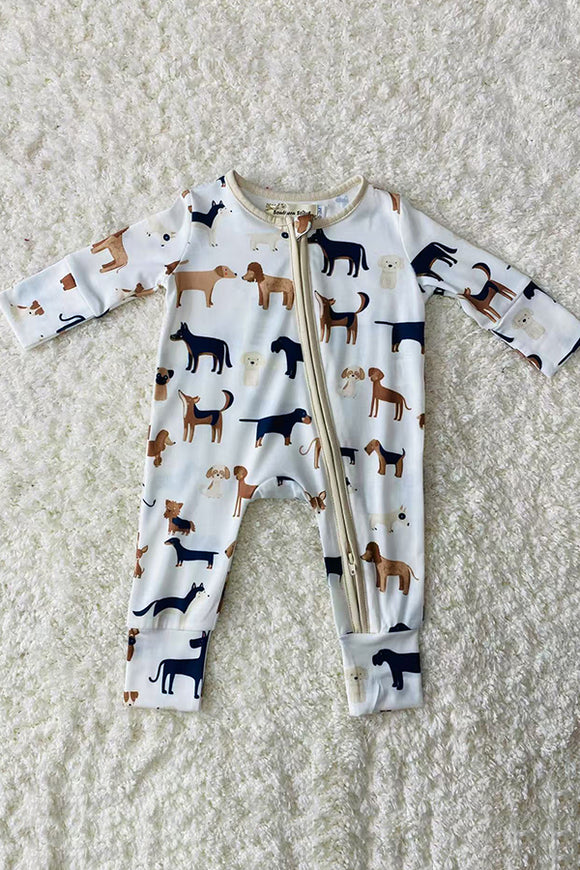 XCH05017 Cute dogs printed long sleeve unisex baby rompers