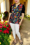 Women's boutique clothing wholesale floral printed & black short sleeve top BQ15685