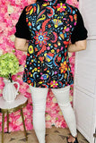 Women's boutique clothing wholesale floral printed & black short sleeve top BQ15685
