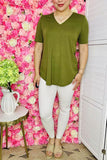 Women's t-shrit wholesale Green V-neckline short sleeves top GJQ15508