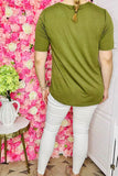 Women's t-shrit wholesale Green V-neckline short sleeves top GJQ15508