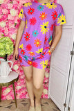 Wholesale women's clothing flower printed short sleeve top & pockets shorts 2pc sets GJQ14966 (GS7)