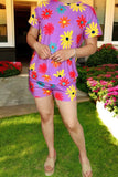 Wholesale women's clothing flower printed short sleeve top & pockets shorts 2pc sets GJQ14966 (GS7)