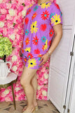 Wholesale women's clothing flower printed short sleeve top & pockets shorts 2pc sets GJQ14966 (GS7)