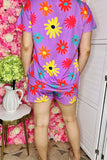 Wholesale women's clothing flower printed short sleeve top & pockets shorts 2pc sets GJQ14966 (GS7)