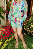 Women's sets wholesale birds printed grey top & shorts 2pc sets YMY14745 IS15