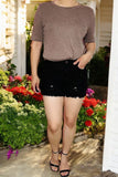 Women's denim shorts wholesale black denim fabric w/pockets ripped short J153