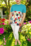 Women's clothing suppliers Turquoise&  Paisley floral prints baby doll tops GJQ14904 (ES2)