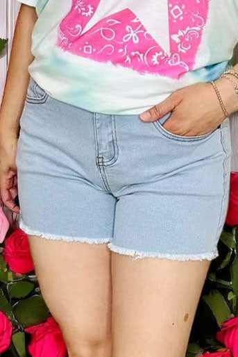 Wholesale women's shorts light blue washed denim fabric with pockets S016