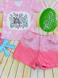 Girls t-shirt wholesale Easter Bunny printed pink girls top DLH2759