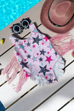 Children swimsuit wholesale Pink star printed bathing suite w/fringe tassels DLH2458