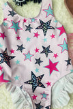 Children swimsuit wholesale Pink star printed bathing suite w/fringe tassels DLH2458
