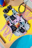 Western kids swimsuit Cowgirl printed pink swimsuits w/fringe tassels DLH2456