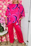 Women's sets wholesale Fuchsia prints top & pant 2pc clothing sets GJQ16034