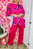 Women's sets wholesale Fuchsia prints top & pant 2pc clothing sets GJQ16034