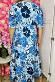 Women's dress wholesale Blue & Navy floral short sleeve maxi dress GJQ15996