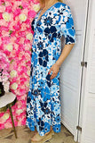 Women's dress wholesale Blue & Navy floral short sleeve maxi dress GJQ15996