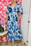 Women's dress wholesale Blue & Navy floral short sleeve maxi dress GJQ15996