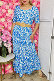 Women's maxi dress wholesale Blue floral prints & elastic waist & pockets GJQ16007