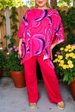 Women's sets wholesale Fuchsia prints top & pant 2pc clothing sets GJQ16034