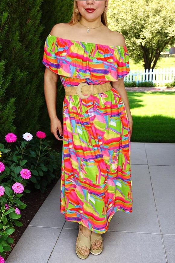 Women's dress suppliers Multi color off shoulder lady's maxi dress GJQ16037