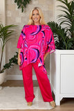 Women's sets wholesale Fuchsia prints top & pant 2pc clothing sets GJQ16034