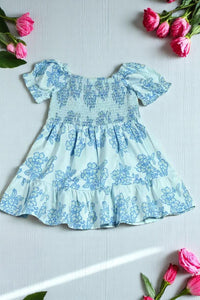 Toddler girls dress suppliers Blue floral prints & short sleeves XCH03024