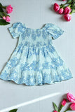 Toddler girls dress suppliers Blue floral prints & short sleeves XCH03024 (A1S1)