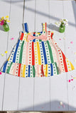 Girls dress wholesale Multi color stripes & dots prints w/pink bow XCH03018 (A1S6)