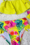 Girls swim wear wholesale Yellow tropical print girl swimming suite 3pcs set DLH2335