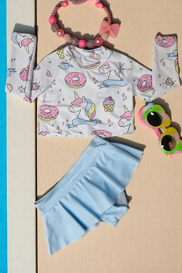 Donuts kids bikini sets wholesale Unicorn/ice cream print girl swimming suit 2pcs DLH2333