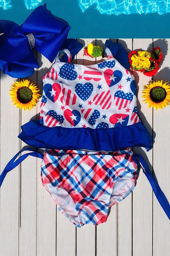 Girls bikini sets wholesale 4th July Blue Star printed 2pcs bathing suit set DLH2366