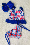 Girls bikini sets wholesale 4th July Blue Star printed 2pcs bathing suit set DLH2366