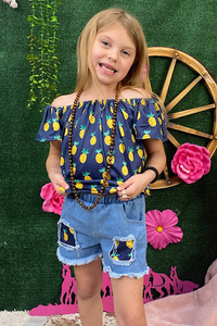 Girls clothing wholesale Pineapple printed girl blouse & shorts 2pcs set DLH2360 (A3S7)